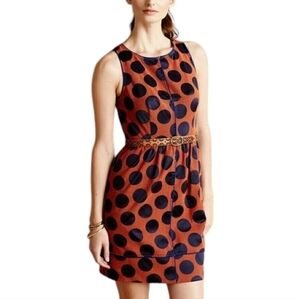 Anthropologie Maeve Rokin Dress Twee Retro Women 6 Preppy Orange Navy Polkadots